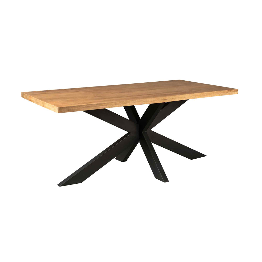Esstisch Denver Natur – Rechteckiger Tisch aus Mangoholz mit schwarzem Metallgestell, 200 x 100 x 76 cm, moderner Esszimmertisch