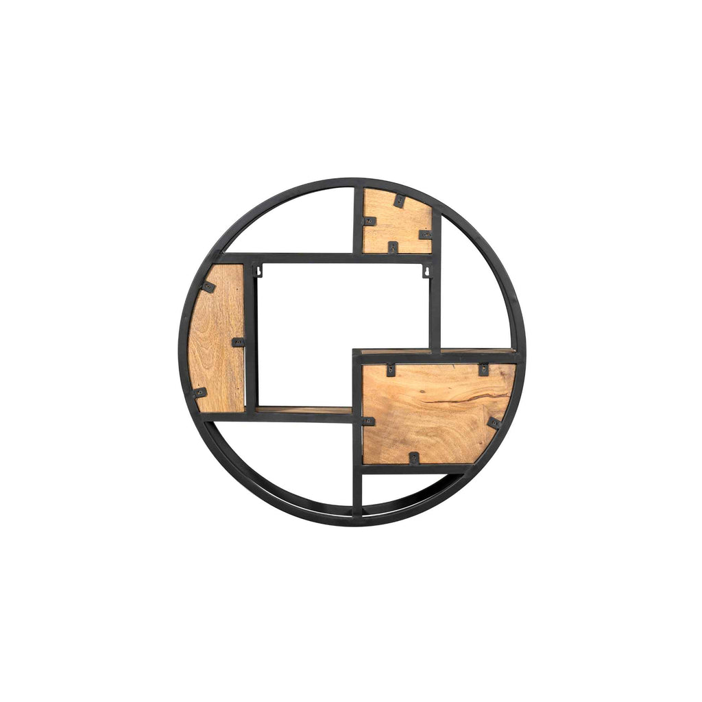 Wandregal Mangoholz rund Ø75 cm – modernes Regal mit schwarzem Metallrahmen