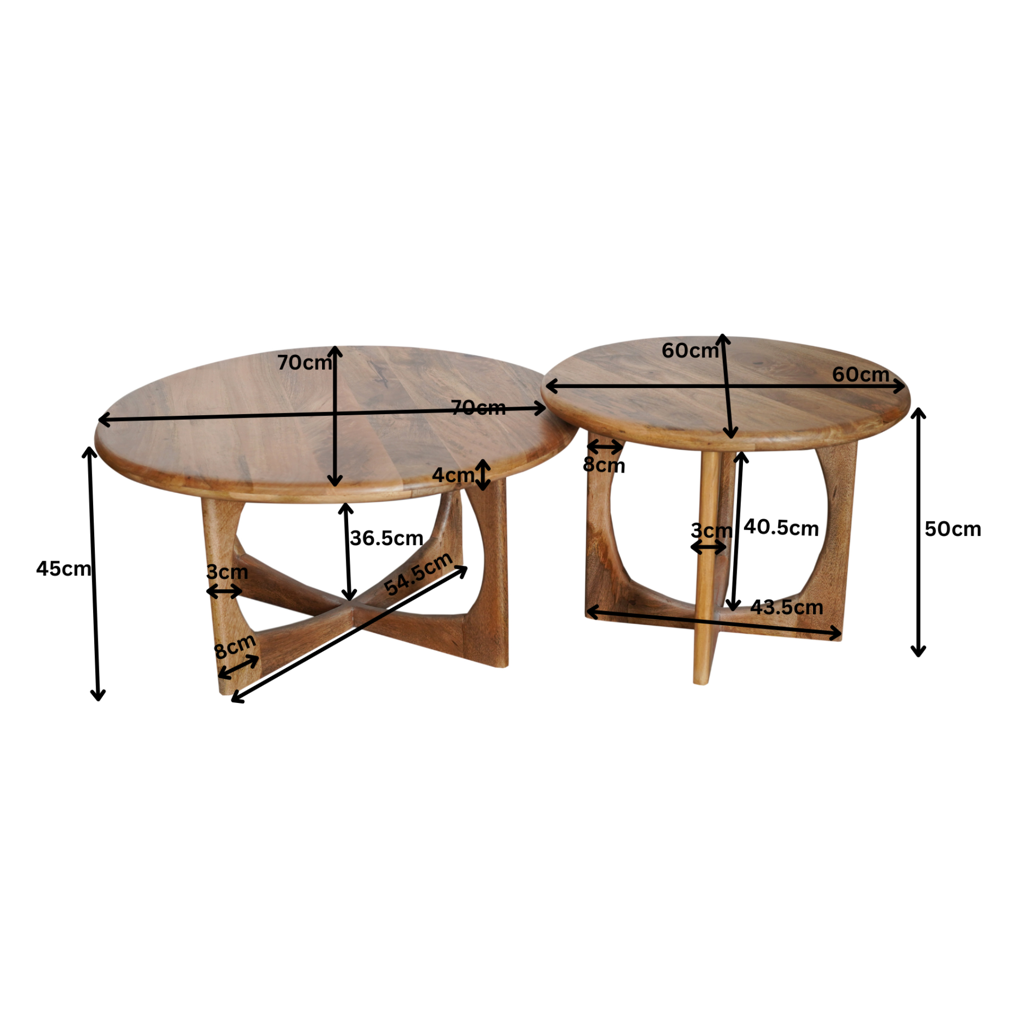 Couchtisch Mia Natur – runder Tisch aus Mangoholz, robust & elegant, 70 x 70 x 50 cm