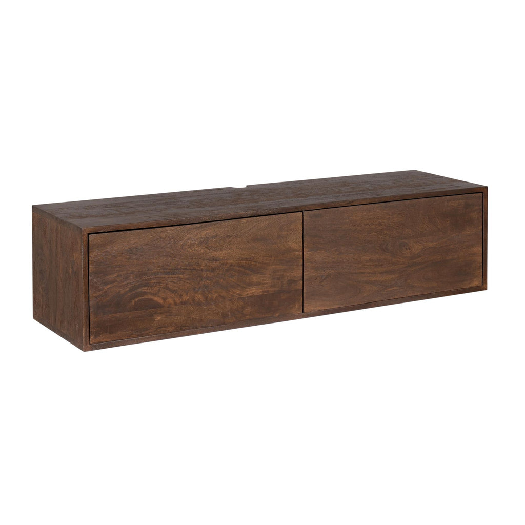 TV-Möbel Focus – Schwebendes Lowboard aus Mangoholz Braun, 120 x 35 x 30 cm, modernes TV-Board mit Push-to-Open Türen