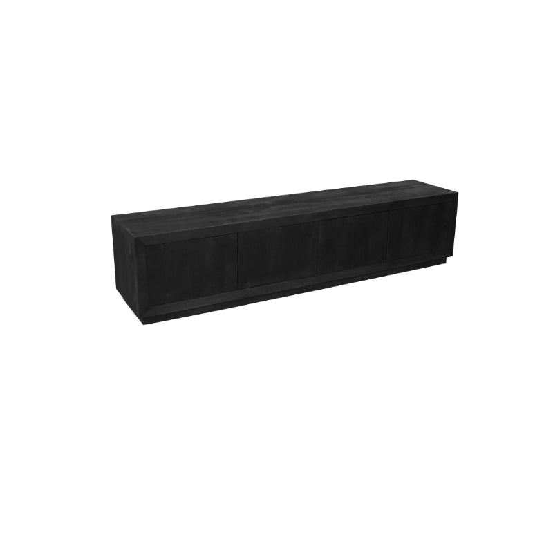 TV-Board Bali Schwarz – Lowboard aus Mangoholz mit 4 Türen & Push-to-Open, modernes TV-Möbel 200 x 42 x 46 cm