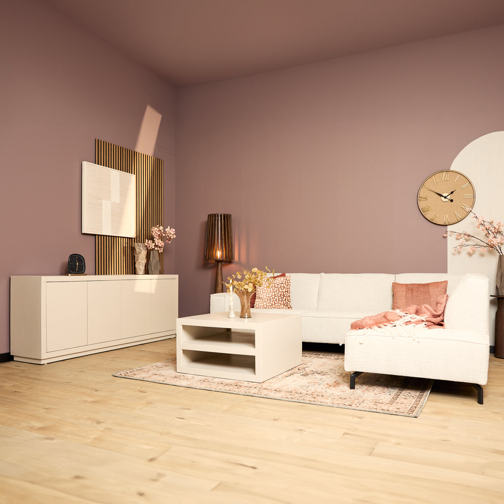 Couchtisch Bali Sand 80x80x40 cm aus Mangoholz in Sand-Finish mit Stauraum