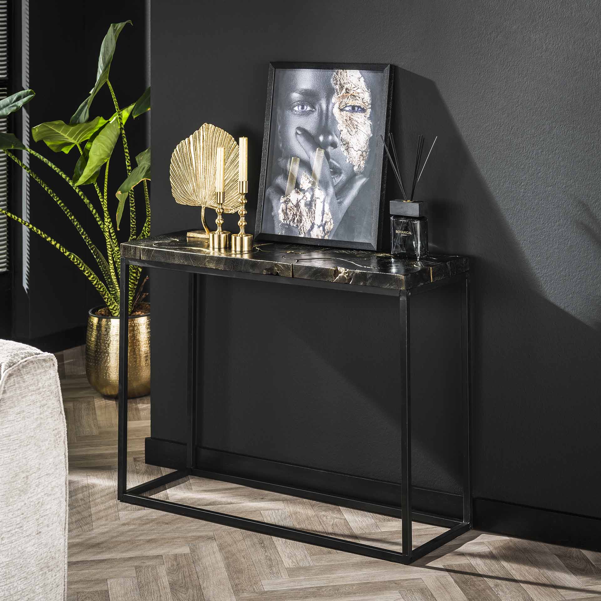 Beistelltisch – Mira Modern – Teak black&gold