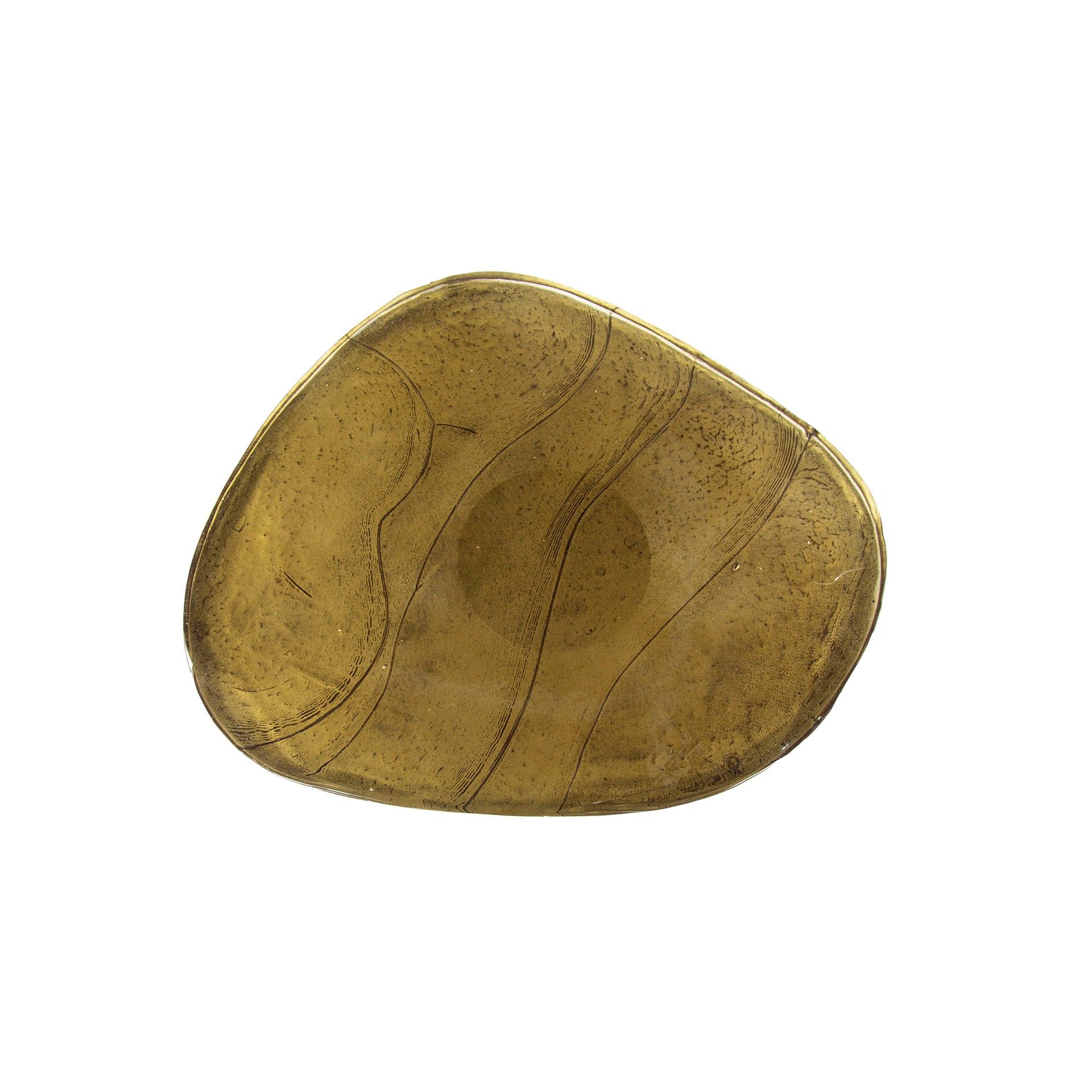 Beistelltisch Ondaro M – Glastisch mit gezogenem Glas & Metallgestell in Antikgold, 50 x 42 x 55 cm