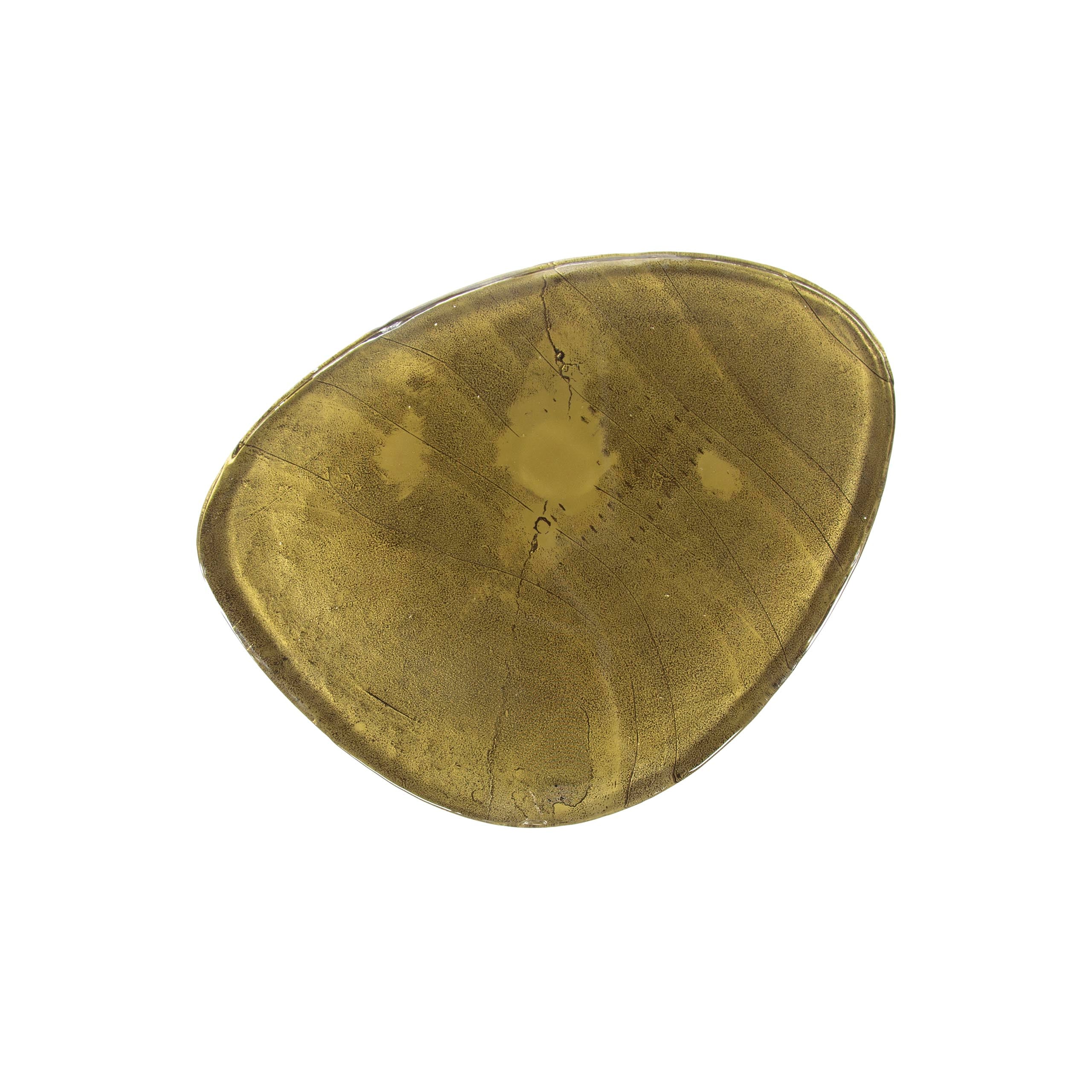 Couchtisch Ondaro M – Glastisch mit gezogenem Glas & Metallgestell in Antikgold, 62 x 45 x 40 cm