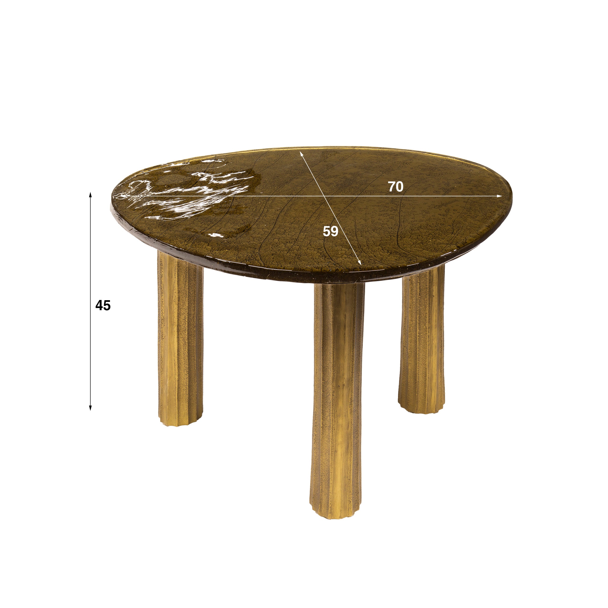 Couchtisch-Set Ondaro – 2er-Set Glastische mit gezogenem Glas & Metallgestell in Antikkupfer, 80 x 70 x 40 cm
