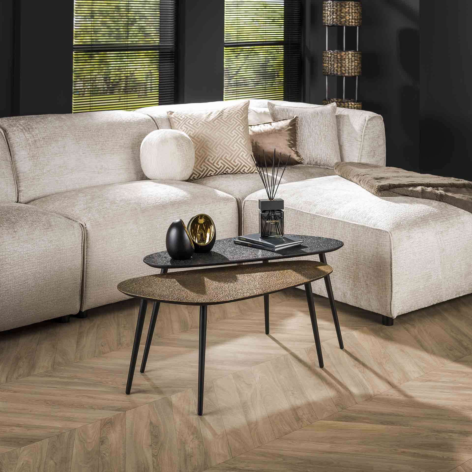 Couchtisch-Set Quadaro – 2er-Set Nierenform aus Metall in Altbronze/Gold & Schwarz, modernes Design, 84 x 39 x 42 cm