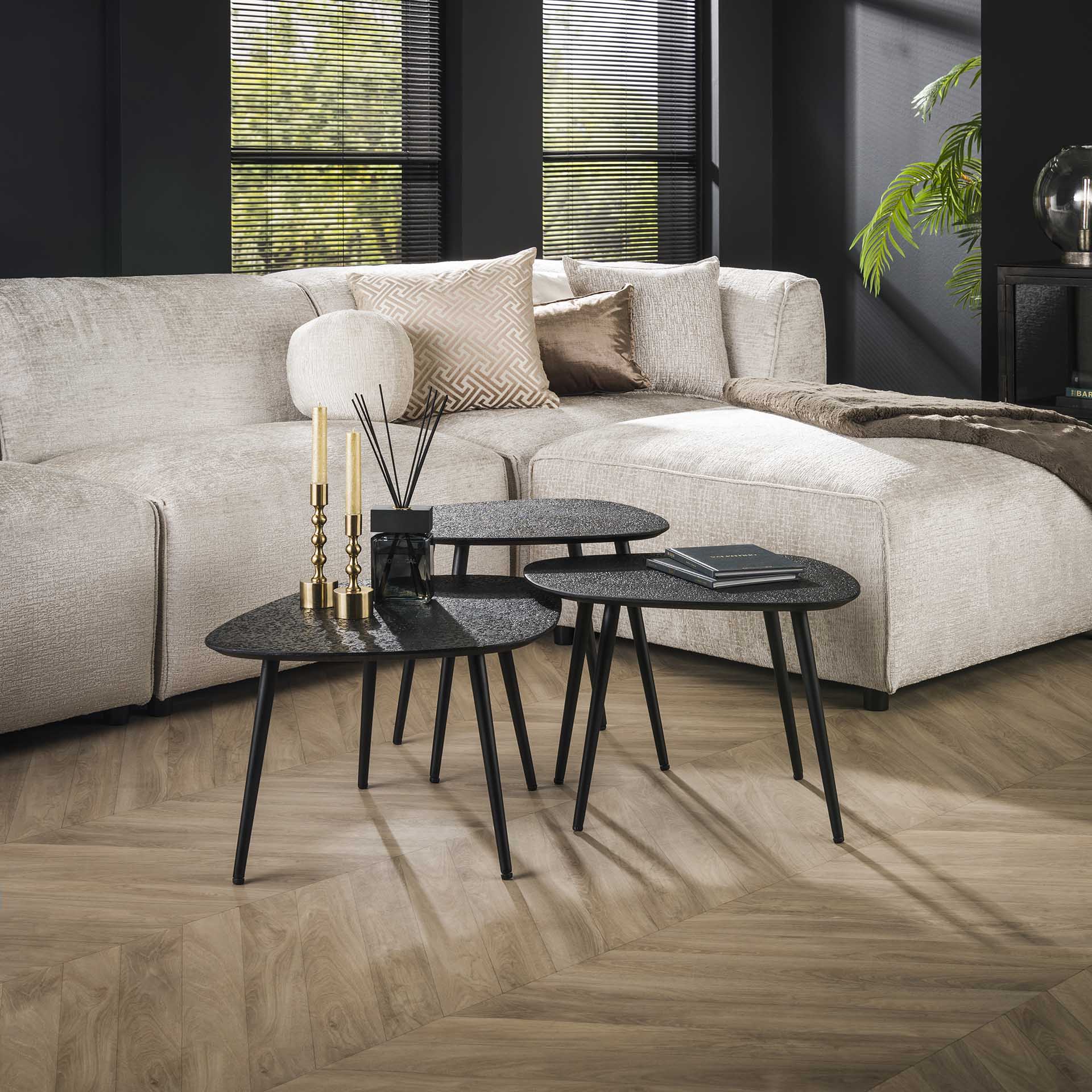 Couchtisch-Set Quadaro – 3er-Set viereckige Tische aus Metall in Schwarz, modernes Design, 62 x 51 x 36 cm