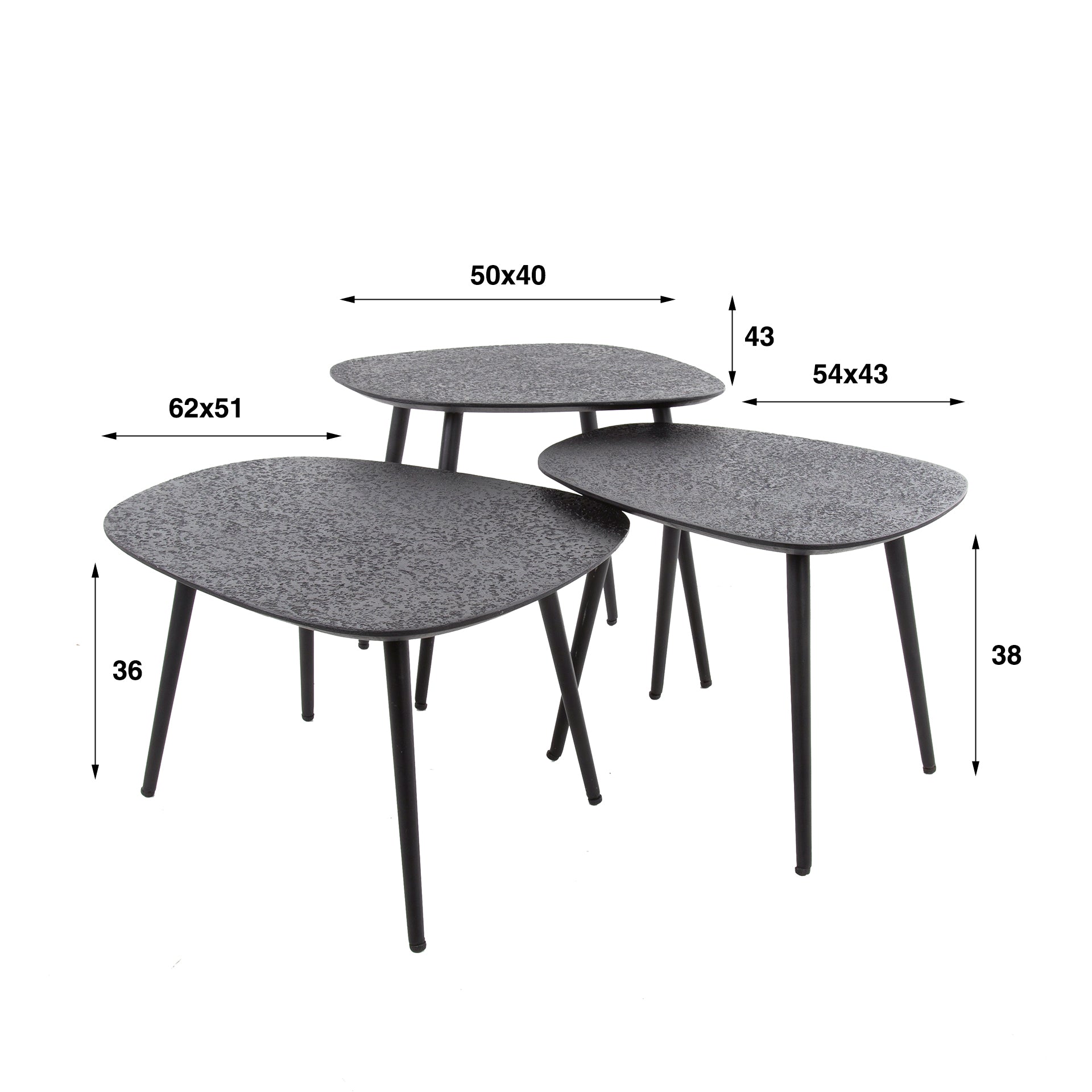 Couchtisch-Set Quadaro – 3er-Set viereckige Tische aus Metall in Schwarz, modernes Design, 62 x 51 x 36 cm
