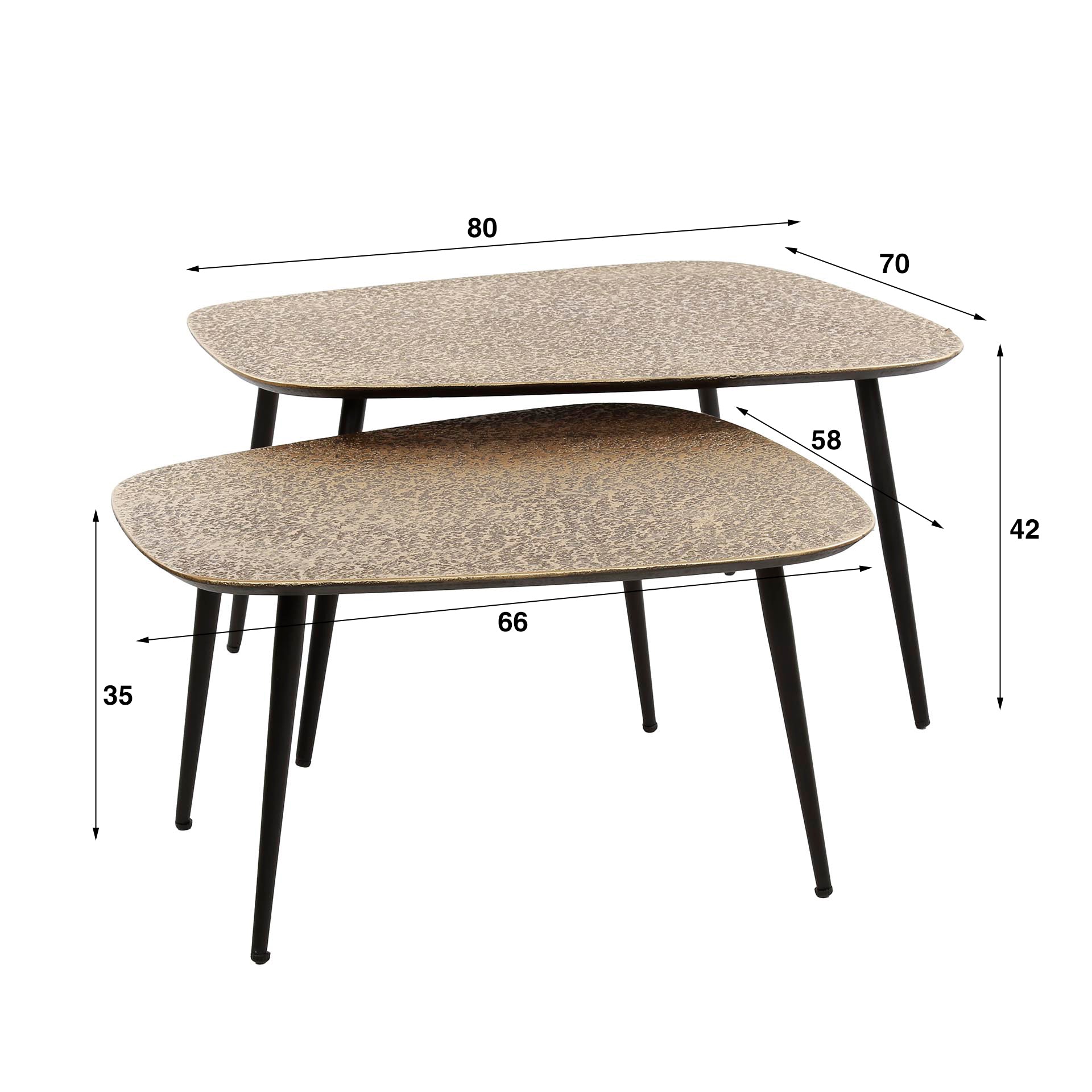 Couchtisch-Set Velano – 2er-Set XXL Tische aus Metall in Antikbronze/Gold, modernes Design, 80 x 70 x 42 cm / 66 x 58 x 35 cm