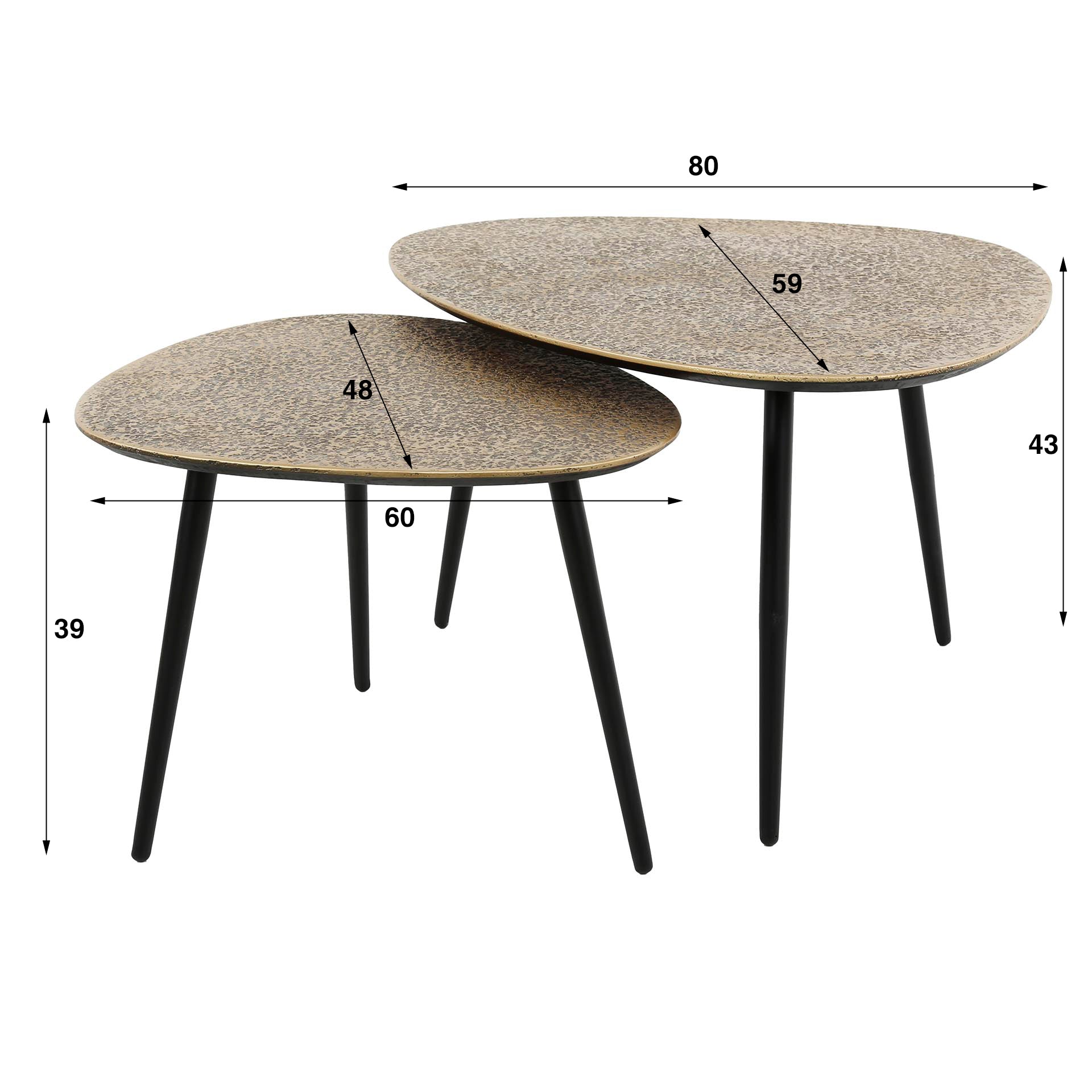 Couchtisch-Set Velano – 2er-Set dreieckige Tische aus Metall in Antikbronze/Gold, modernes Design, 80 x 59 x 43 cm