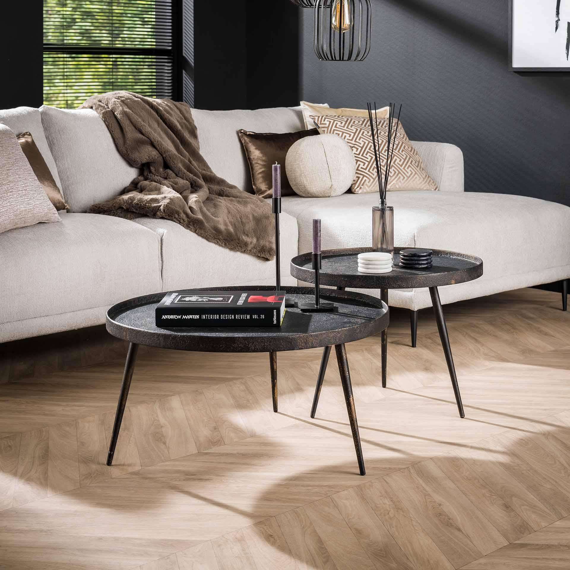 Couchtisch-Set Torino – 2er-Set runde Tische aus Metall in Antik-Optik, modernes Design, Ø76 x 40 cm