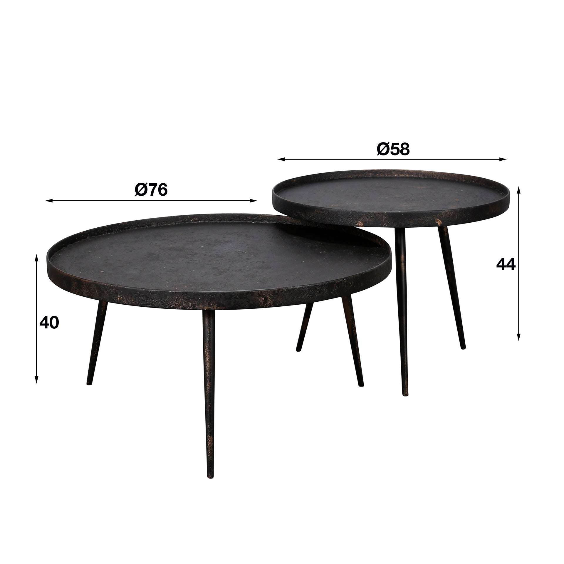 Couchtisch-Set Torino – 2er-Set runde Tische aus Metall in Antik-Optik, modernes Design, Ø76 x 40 cm