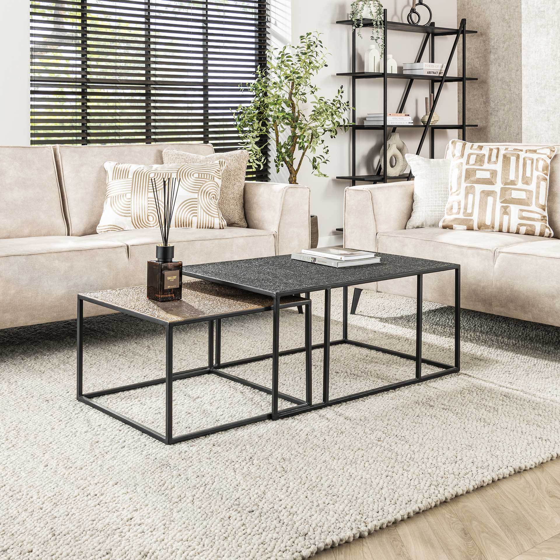 Couchtisch-Set Metaro – 2er-Set rechteckige Tische in Antikbronze & Schwarz, Metallgestell, modernes Design, 90 x 60 x 40 cm