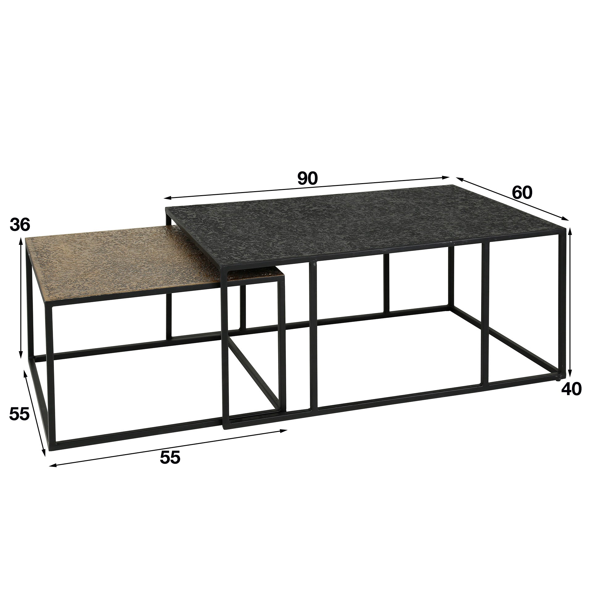 Couchtisch-Set Metaro – 2er-Set rechteckige Tische in Antikbronze & Schwarz, Metallgestell, modernes Design, 90 x 60 x 40 cm
