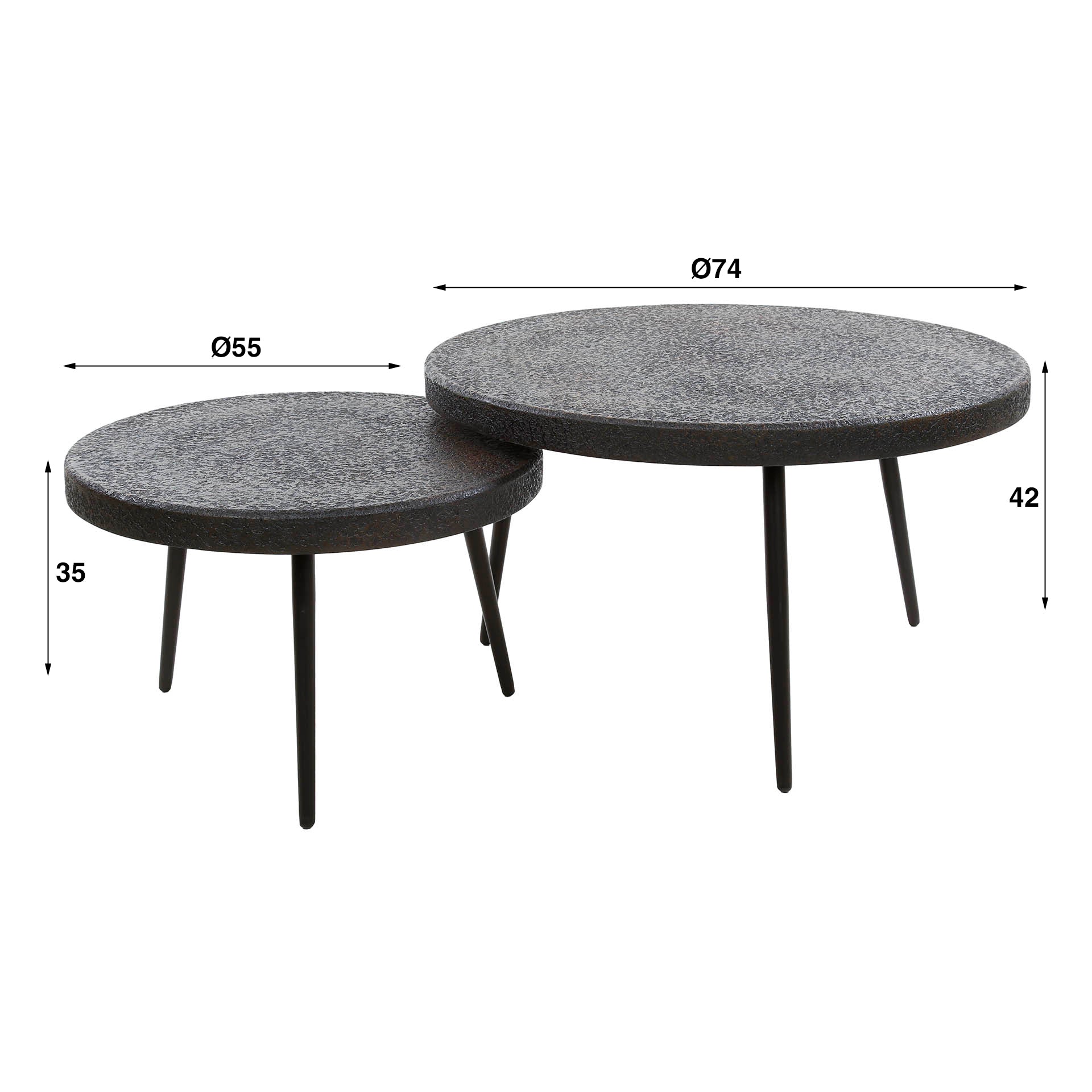Couchtisch-Set Castaro – 2er-Set runde Tische aus flüssigem Metall in Bronze-Braun, modernes Design, Ø74/55 x 42/35 cm