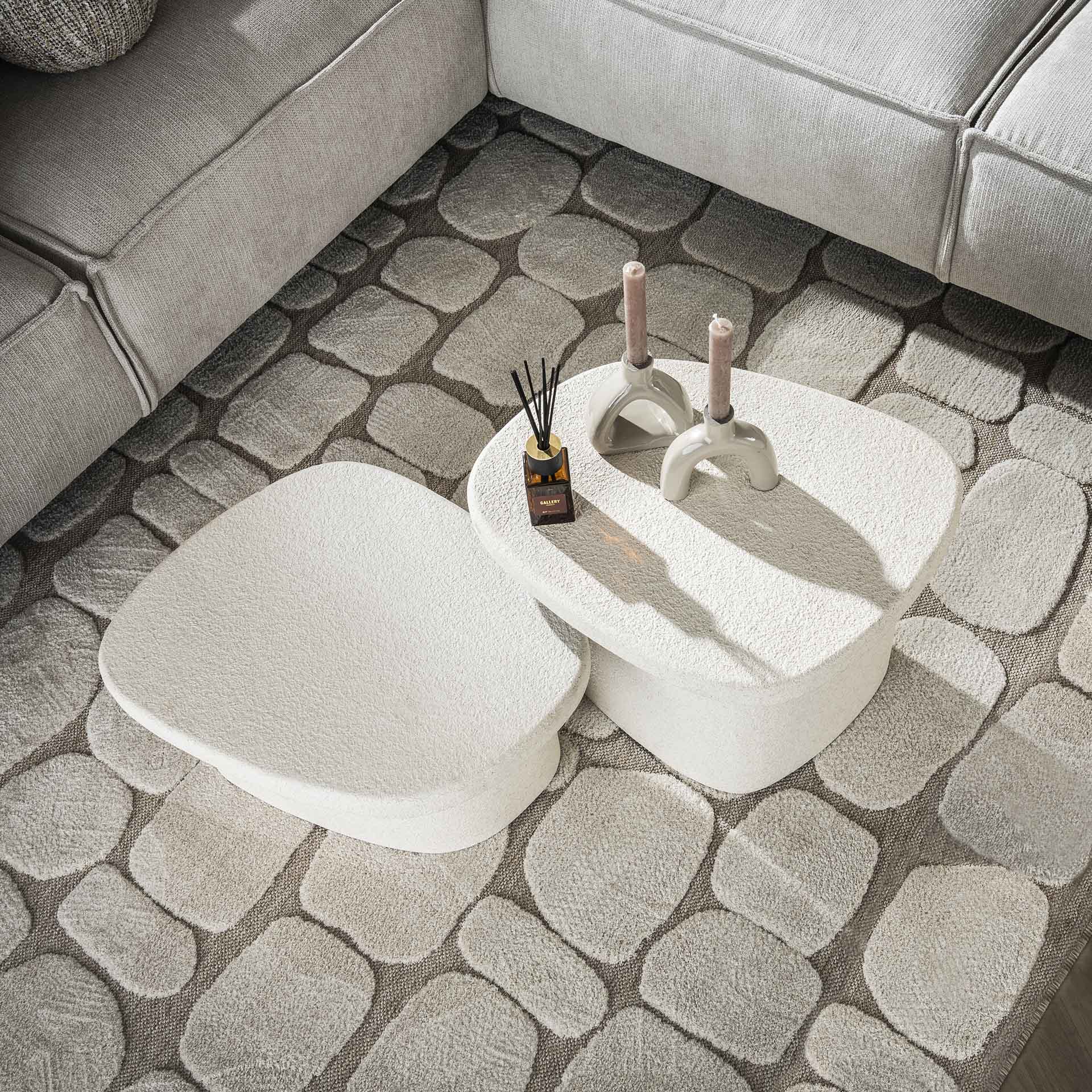 Couchtisch-Set Stella – 2er-Set organische Tische aus Marmorkomposit, modernes Design, 57 x 44 x 40 cm