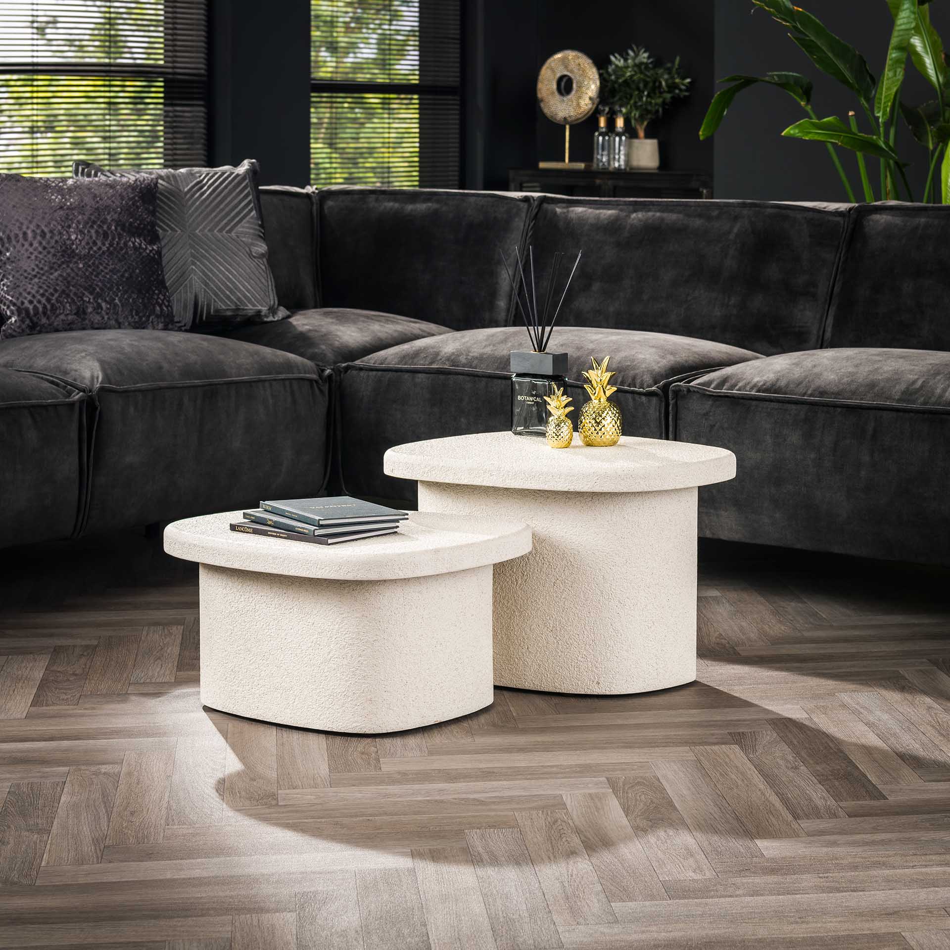 Couchtisch-Set Stella – 2er-Set organische Tische aus Marmorkomposit, modernes Design, 57 x 44 x 40 cm