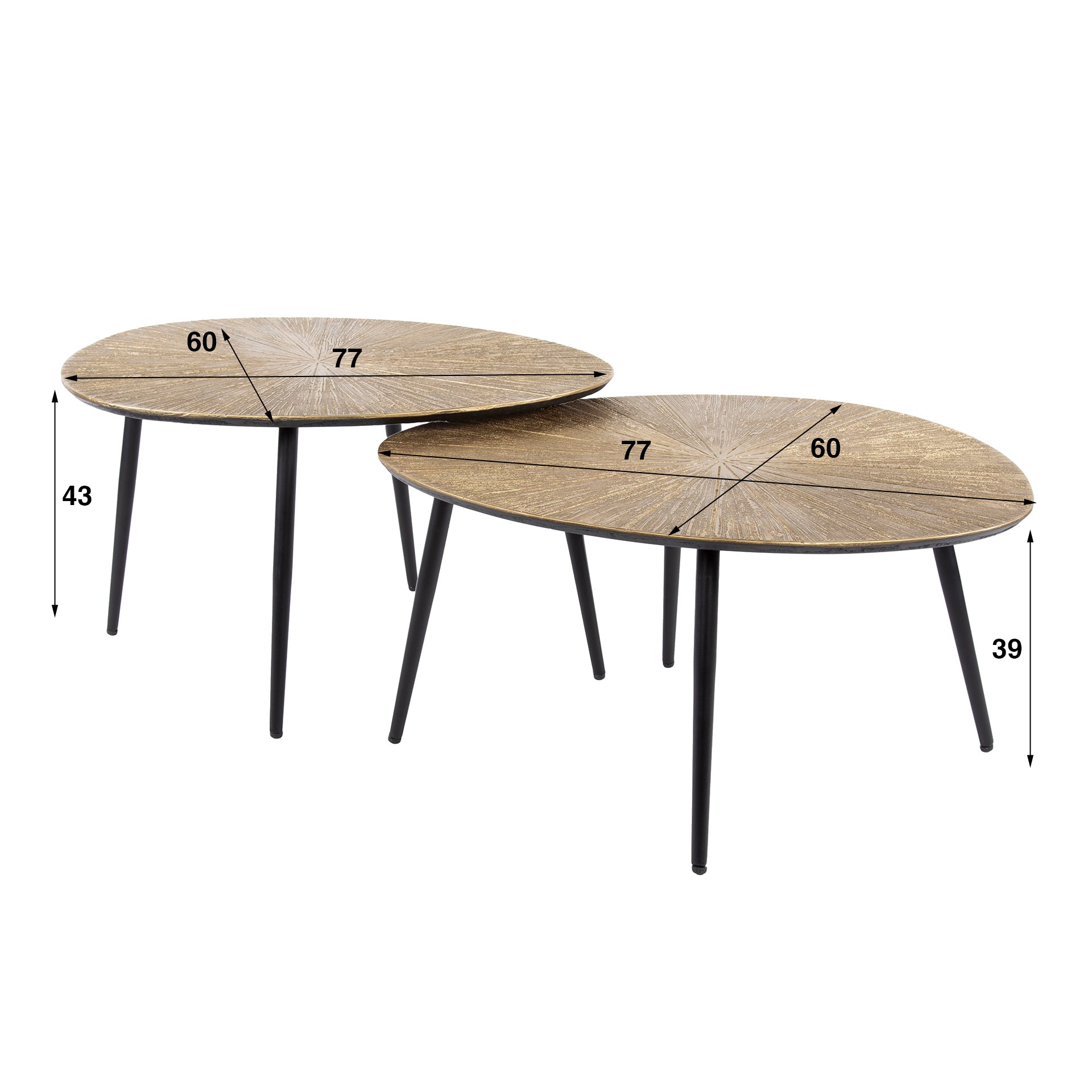 Couchtisch-Set Vareno – 2er-Set organische Tische aus Metall in Antik Bronze/Gold, modernes Design, 77 x 60 x 43 cm