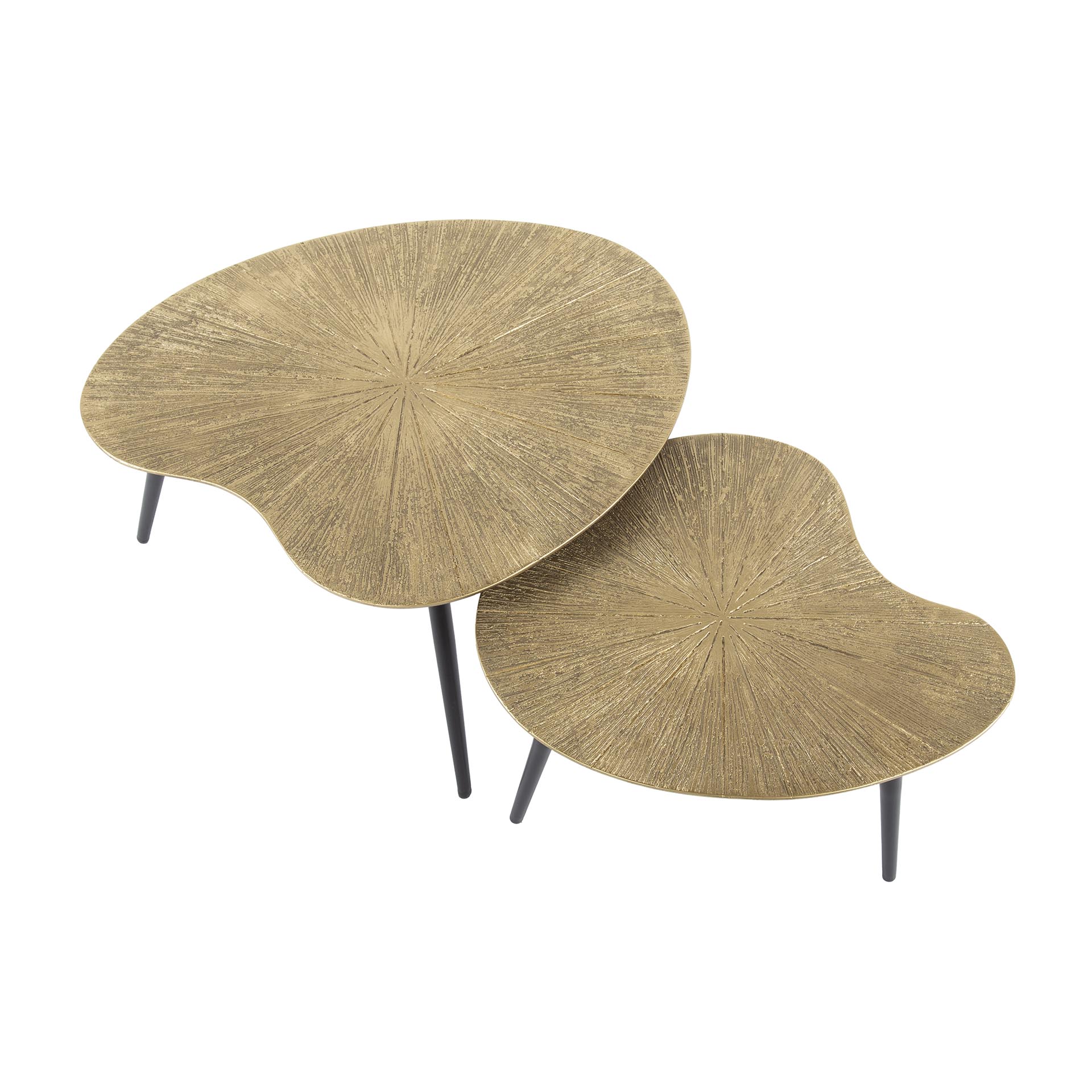 Couchtisch-Set Vareno – 2er-Set Nierenform Tische aus Metall in Antik Bronze/Gold, modernes Design, 71 x 56 x 40 cm