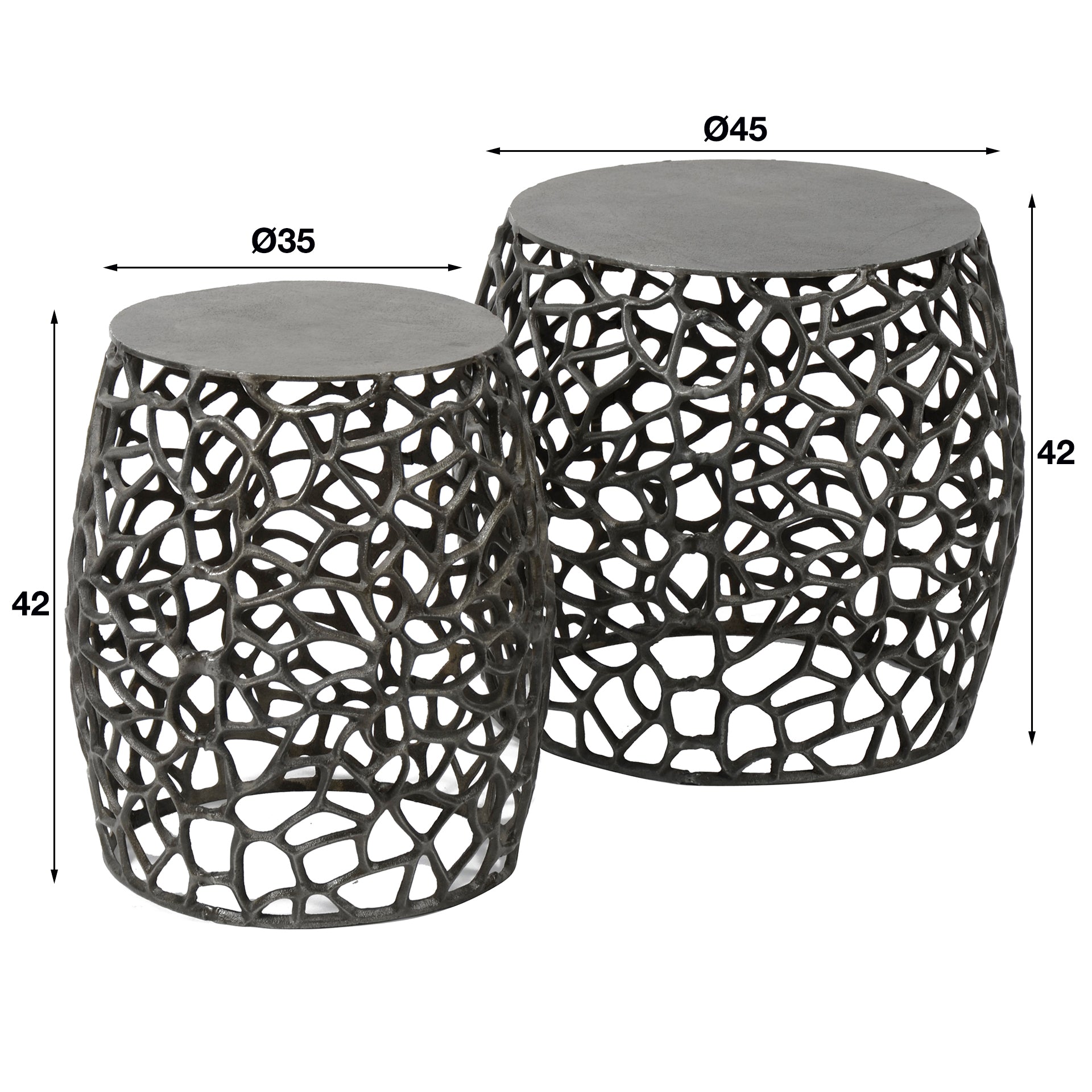 Beistelltisch-Set Lunaris Sand – 2er-Set runde Tische mit Aluminium-Fuß & schwarzer Nickelplatte, 45 x 45 x 42 cm