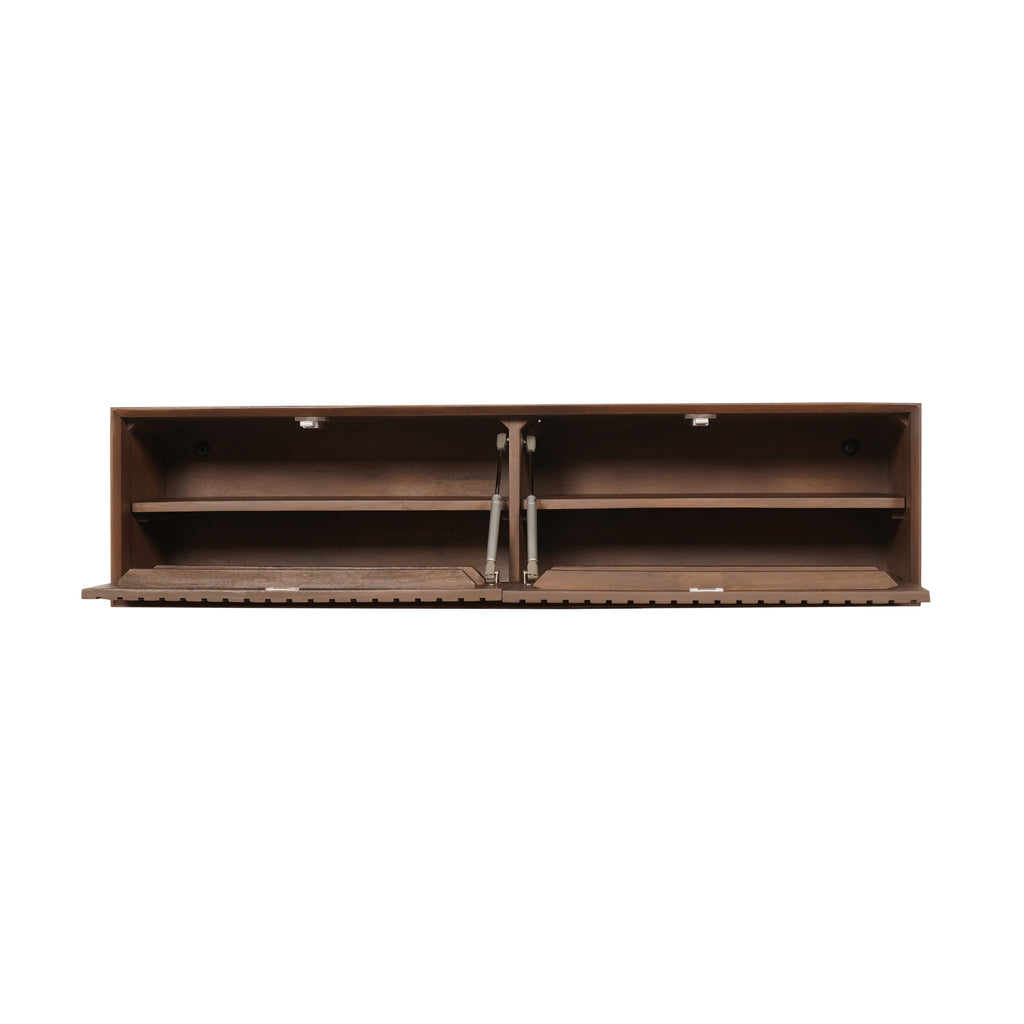 Schwebendes TV-Board Mandy Sand – Mangoholz mit Lattenmuster, 120 x 35 x 30 cm, modernes Design & luftige Eleganz fürs Wohnzimmer