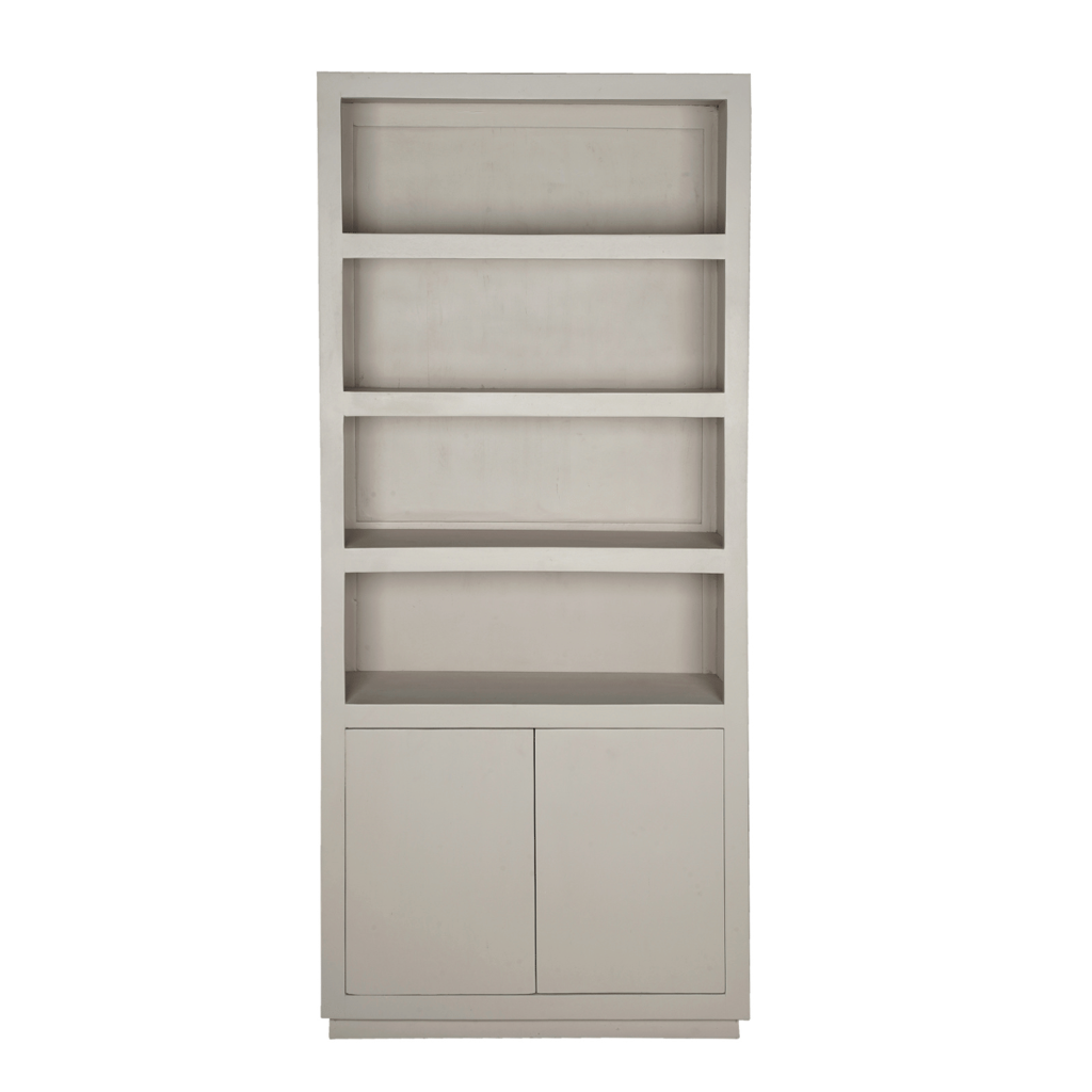 Bücherregal Bali 90x45x200 cm – Mangoholz Regal mit Sand-Finish, offenen Fächern & grifflosen Türen