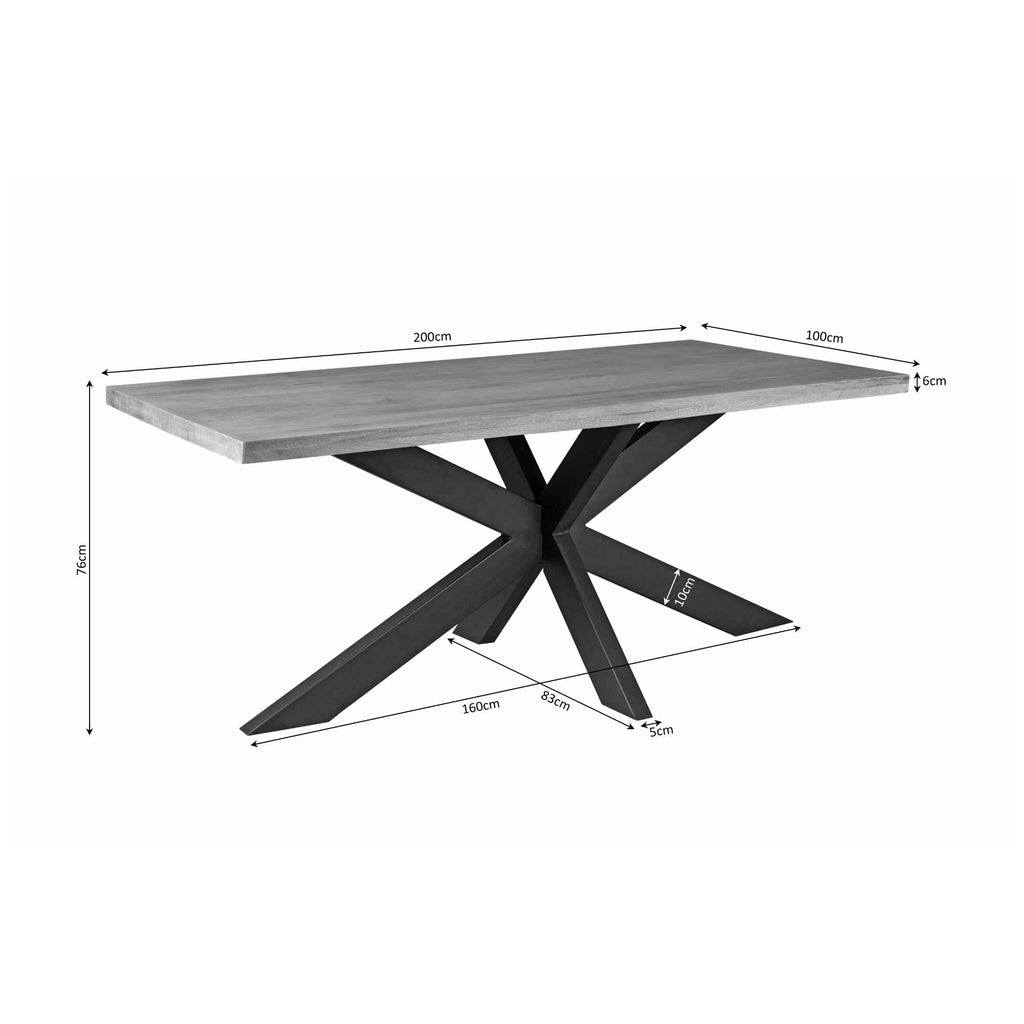 Esstisch Denver Natur – Rechteckiger Tisch aus Mangoholz mit schwarzem Metallgestell, 200 x 100 x 76 cm, moderner Esszimmertisch