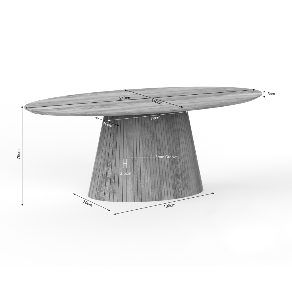 Esstisch Solana – ovaler Tisch aus Mangoholz mit Lattenmuster-Beinen, modern & zeitlos, 210 x 110 x 76 cm
