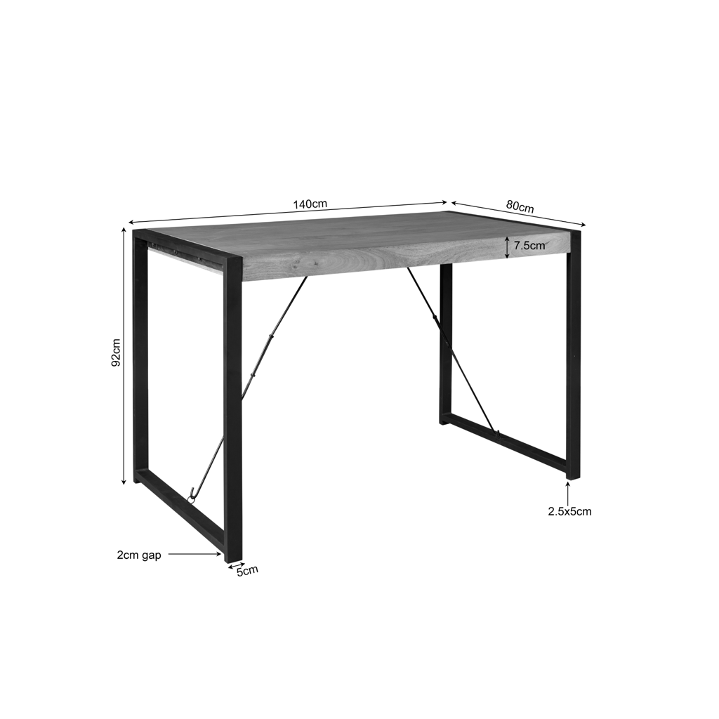 Bartisch Bori – Hochtisch aus Mangoholz & Metall mit schwarzem U-Gestell, 140 x 80 x 92 cm