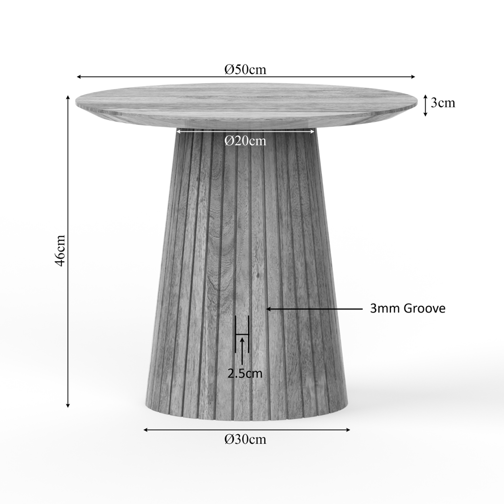 Couchtisch Sole – Runder Tisch mit vertikalem Lamellen-Design, 50 x 50 x 46 cm