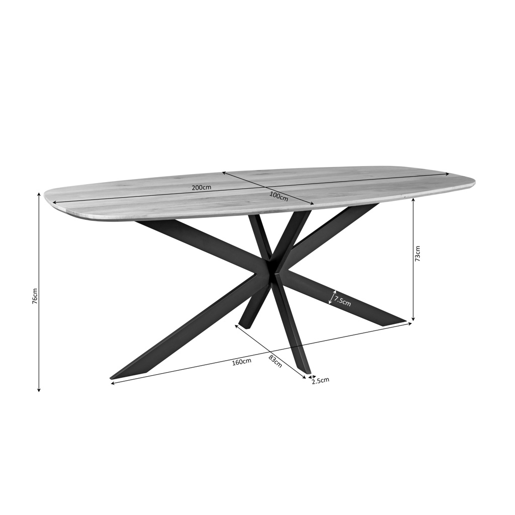 Esstisch Evoque – dänisch oval, Natur Eiche FSC-zertifiziert, 200 x 100 x 76 cm, Massivholz mit Spidergestell