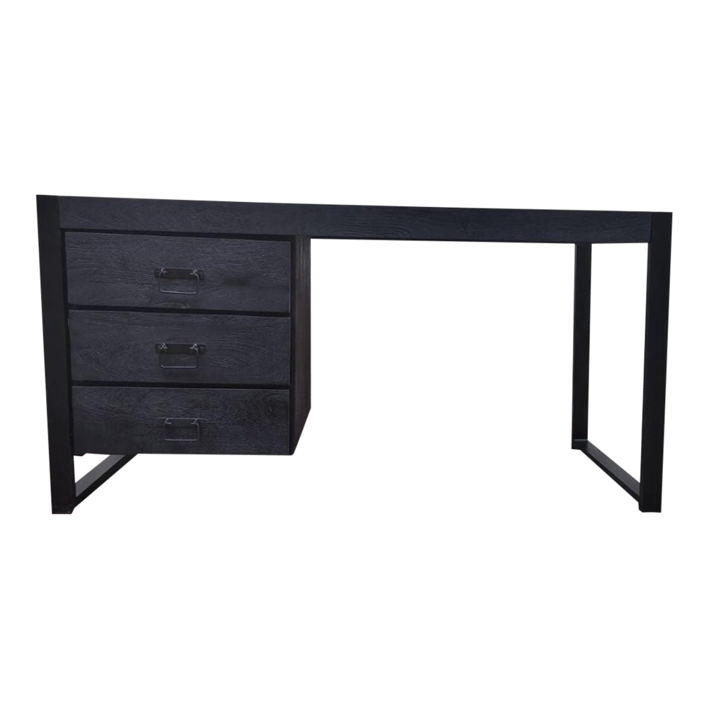 Schreibtisch Bori Schwarz – Mangoholz & Metall, 145 x 58 x 74 cm, 3 Schubladen, modernes Home-Office Design