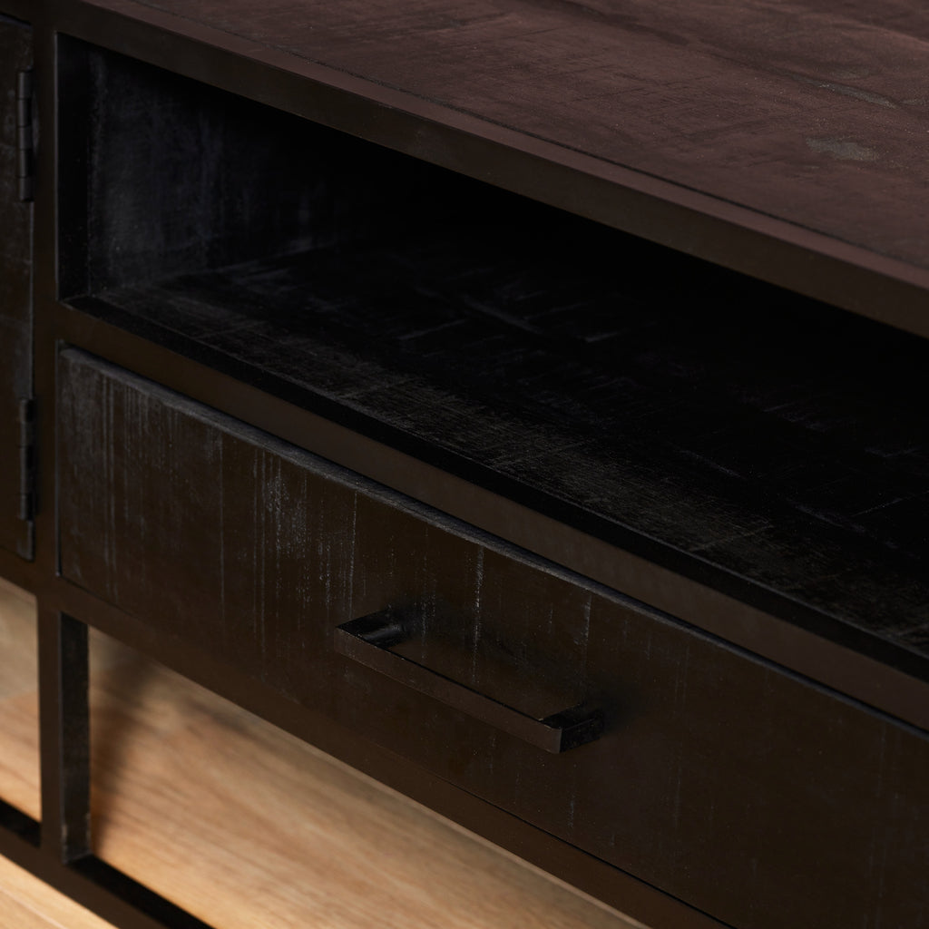 TV-Schrank Denver Schwarz 240 cm | Mangoholz und Stahl