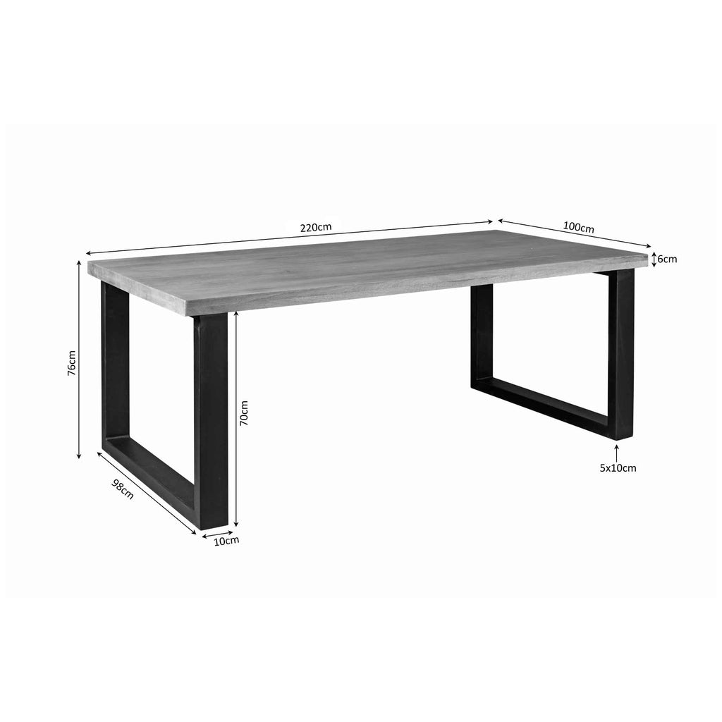 Esstisch Delta Natur – rechteckiger Tisch aus Mangoholz, klar lackiert & schwarzes U-Gestell, 220 x 100 x 76 cm