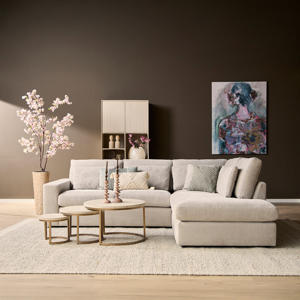 Ecksofa Jazz Toffee – MeinLieblingsplatz Couch mit Ottomane rechts, 271 x 222 cm