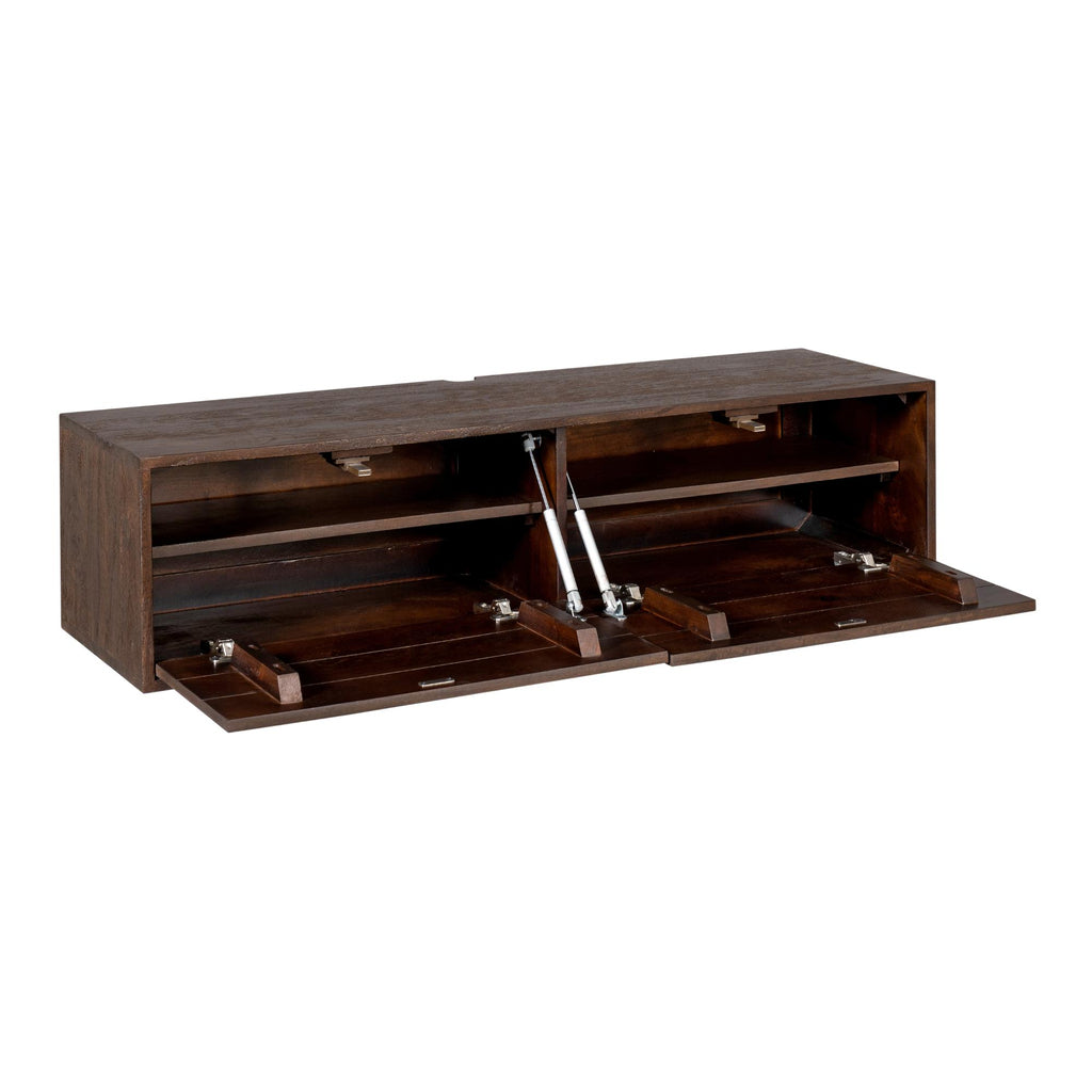 TV-Möbel Focus – Schwebendes Lowboard aus Mangoholz Braun, 120 x 35 x 30 cm, modernes TV-Board mit Push-to-Open Türen