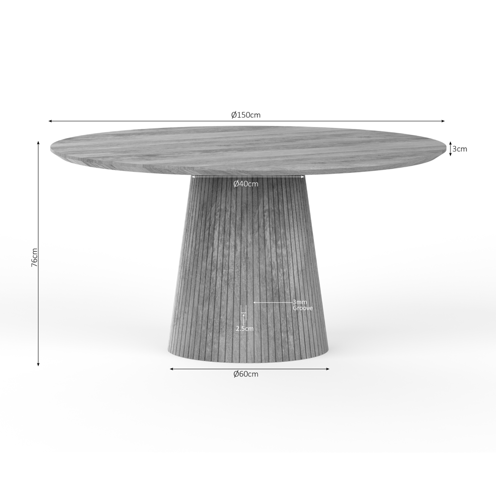 Esstisch Sole rund 150x150x76 cm – Naturfarbenes Design mit vertikalem Lattenmuster & stilvoller Standfuß
