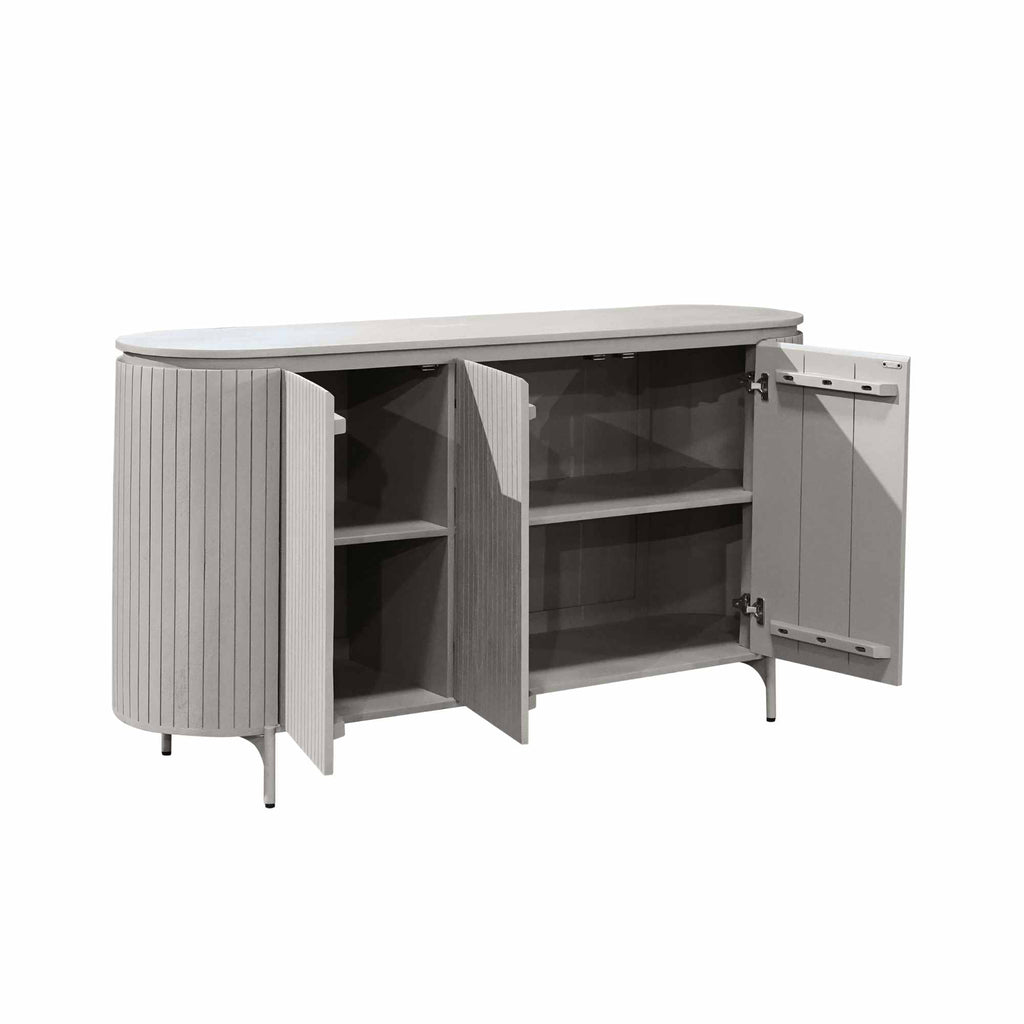 Kommode Sole – Mangoholz mit vertikalem Lattenmuster, 165 x 45 x 90 cm, modernes und zeitloses Design