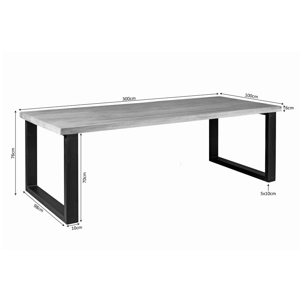 Esstisch Delta – Rechteckiger Mangoholztisch mit schwarzem U-Gestell, 300 x 100 x 76 cm