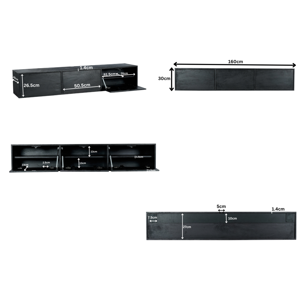 Schwebendes TV-Möbel Vision Schwarz | 160 cm