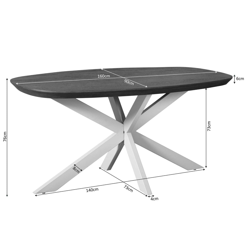 Esstisch Madison Braun | 160 cm | Dänisch Oval | Bein Schwarz