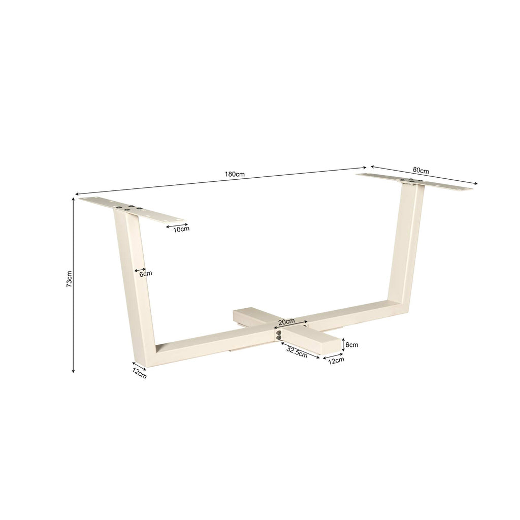 Tischgestell Kreuzbein Sand – elegantes Metallgestell mit Sandfinish, 180 x 80 x 73 cm, passend für Tischplatten 160–240 cm