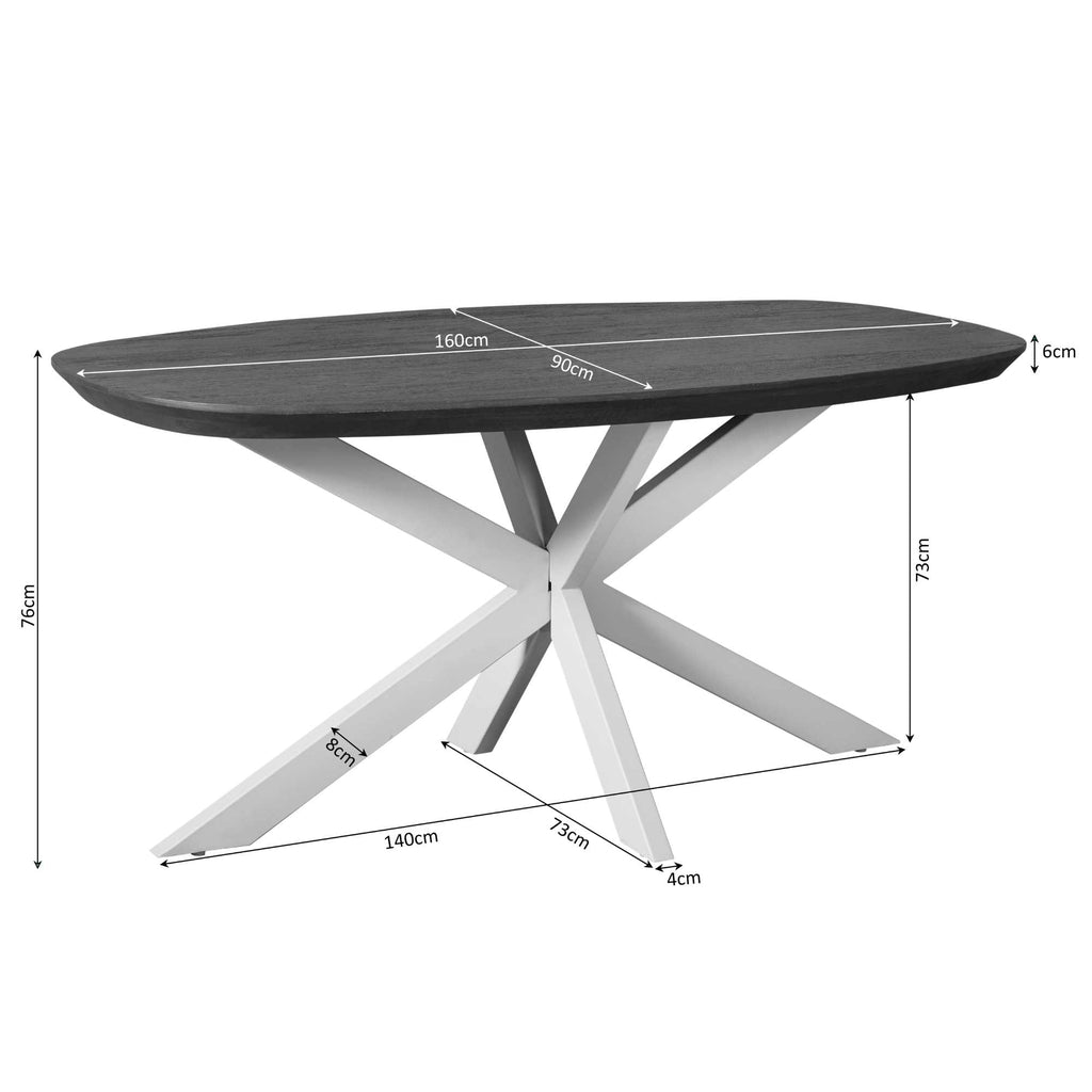 Esstisch Mandy Braun – Massivholz Mango in Oval mit Sand-Finish Gestell, 160 x 90 x 76 cm