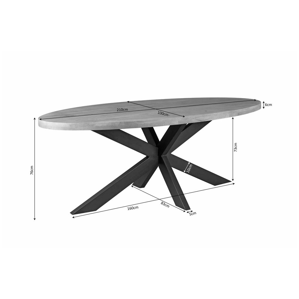 Ovaler Esstisch Delta – Mangoholz & Matrix-Bein aus schwarzem Metall, 210 x 100 x 76 cm, modernes Design