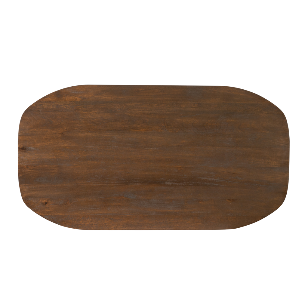 Schreibtisch Lunero Braun – Massives Mangoholz mit halbrunden Beinen, 150 x 89 x 76 cm, elegantes Design
