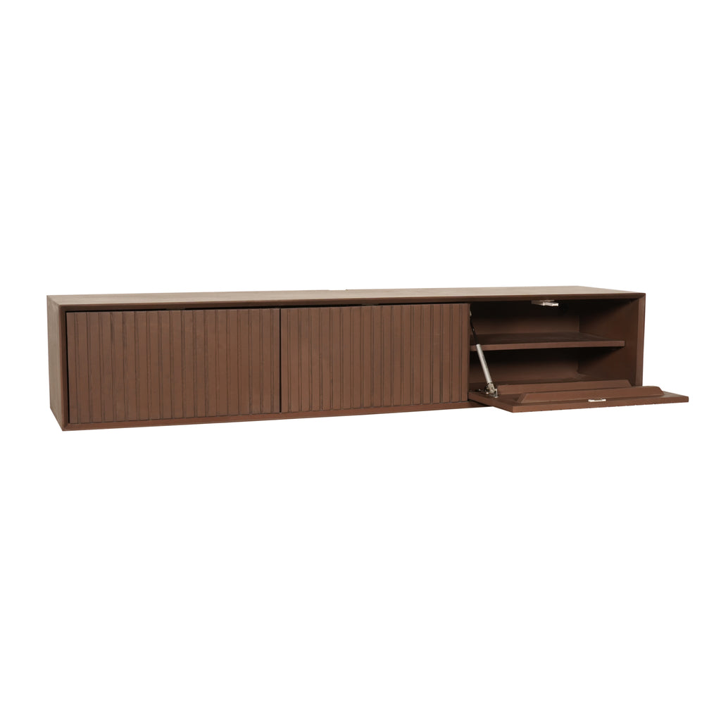 Schwebendes TV-Board Mandy Sand – Mangoholz mit Lattenmuster, 120 x 35 x 30 cm, modernes Design & luftige Eleganz fürs Wohnzimmer
