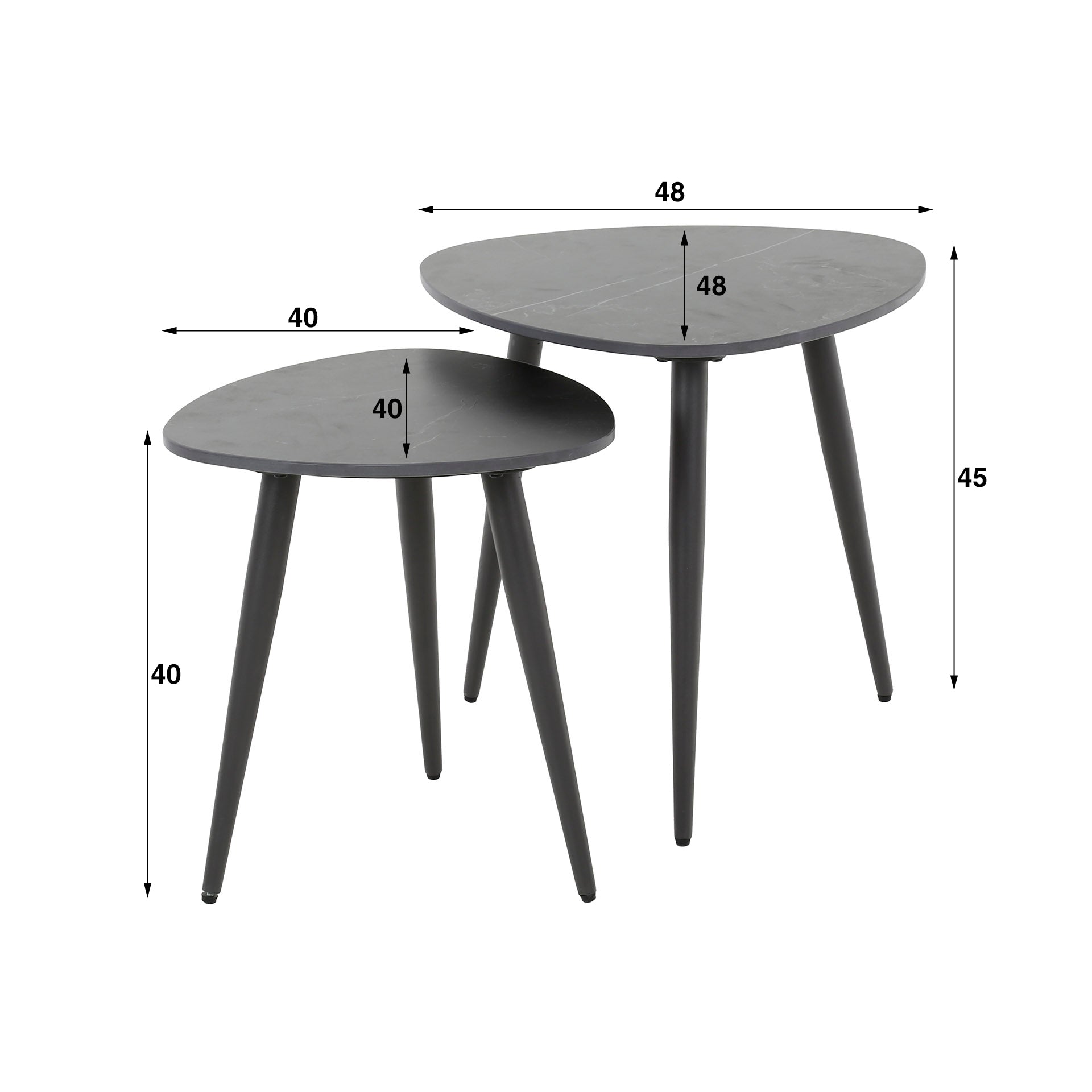 Beistelltisch-Set Aveline – 2er-Set dreieckige Tische mit Keramikplatte in Natursteinoptik & Metallgestell, 48 x 48 x 45 cm