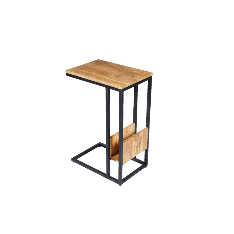 Beistelltisch Slider Naturel High – Sofatisch aus Mangoholz & schwarzem Metall, 32 x 48 x 72 cm