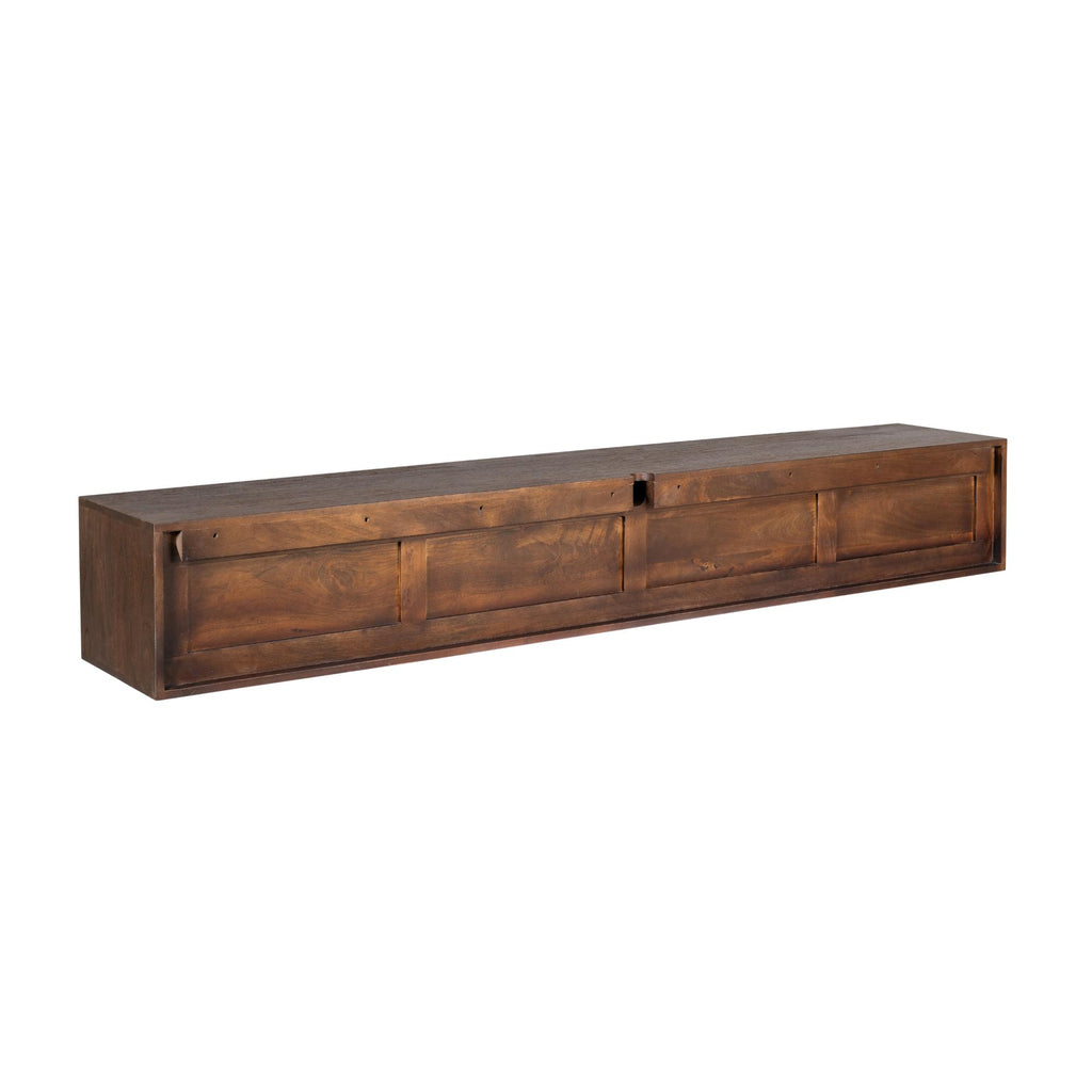 TV-Board Focus Braun – Schwebendes Lowboard aus Mangoholz mit Push-to-Open, 200 x 35 x 30 cm, modernes Wandmöbel